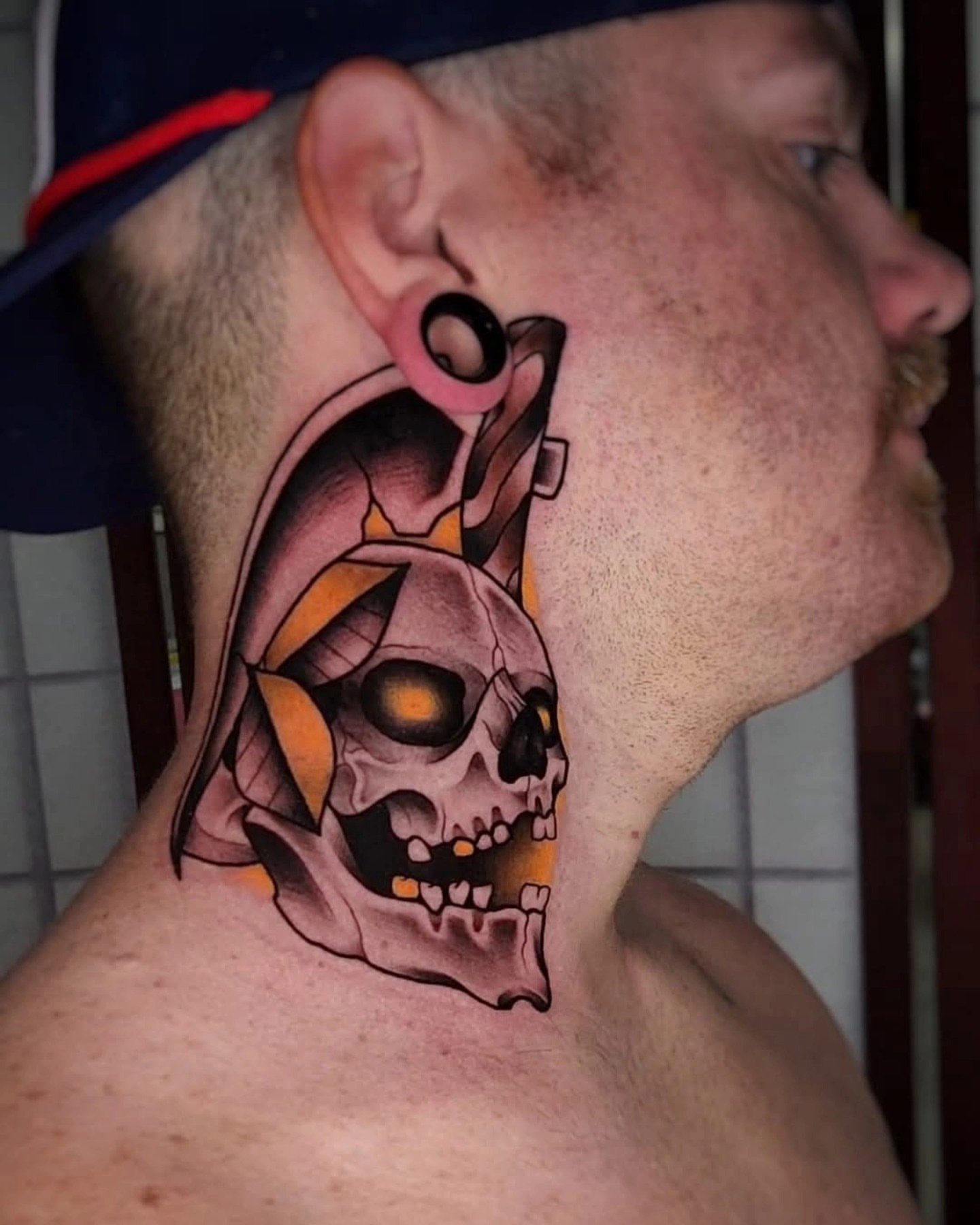 Skull realism tattoo on the neck by ⚔️ Shane ⚔️