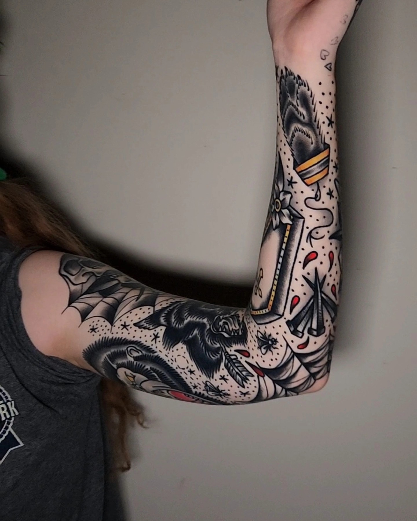 Wolf and dagger American traditional tattoo on the forearm by ⚔️ Shane ⚔️