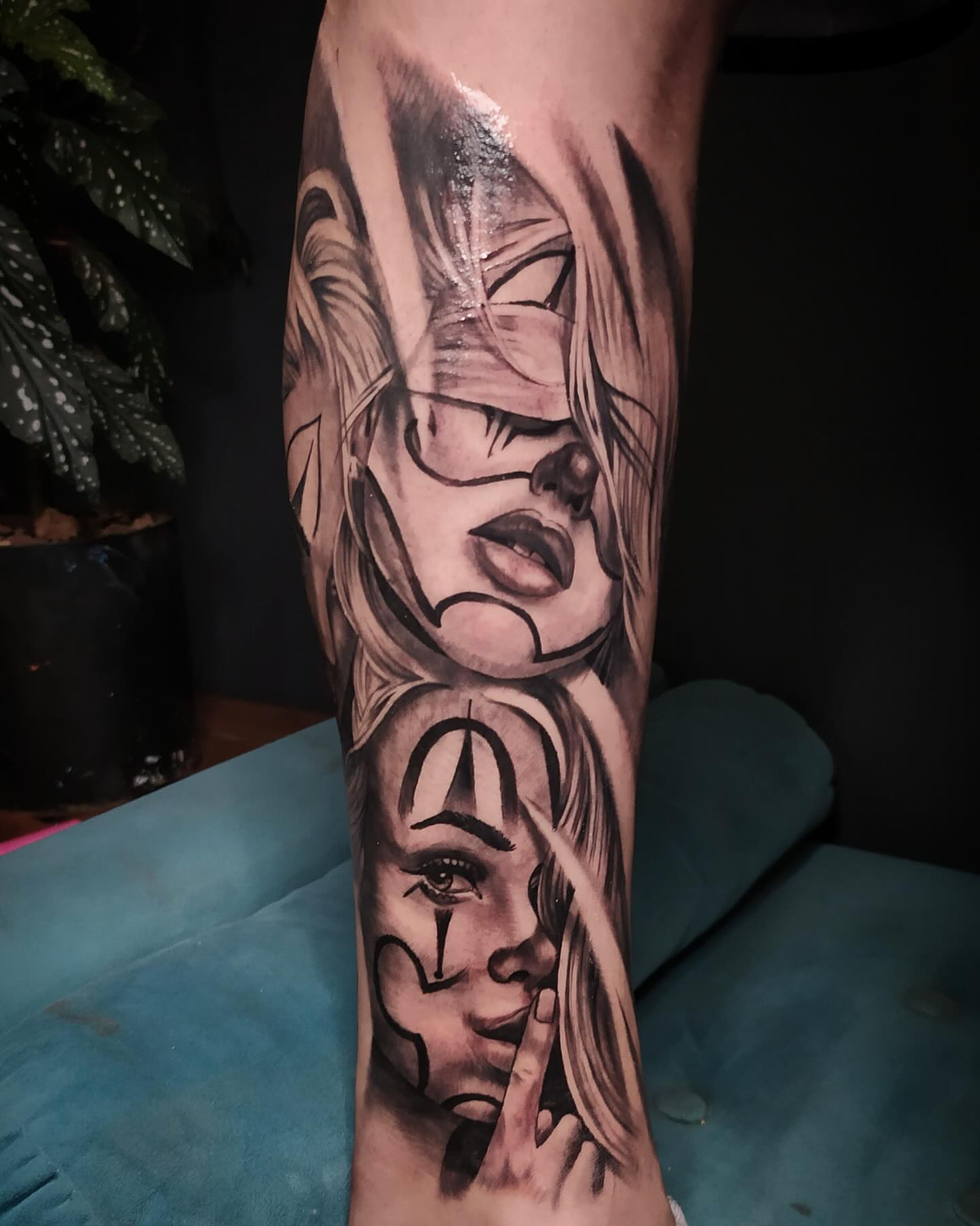 Female face realism tattoo on the forearm by Marquin π§π·