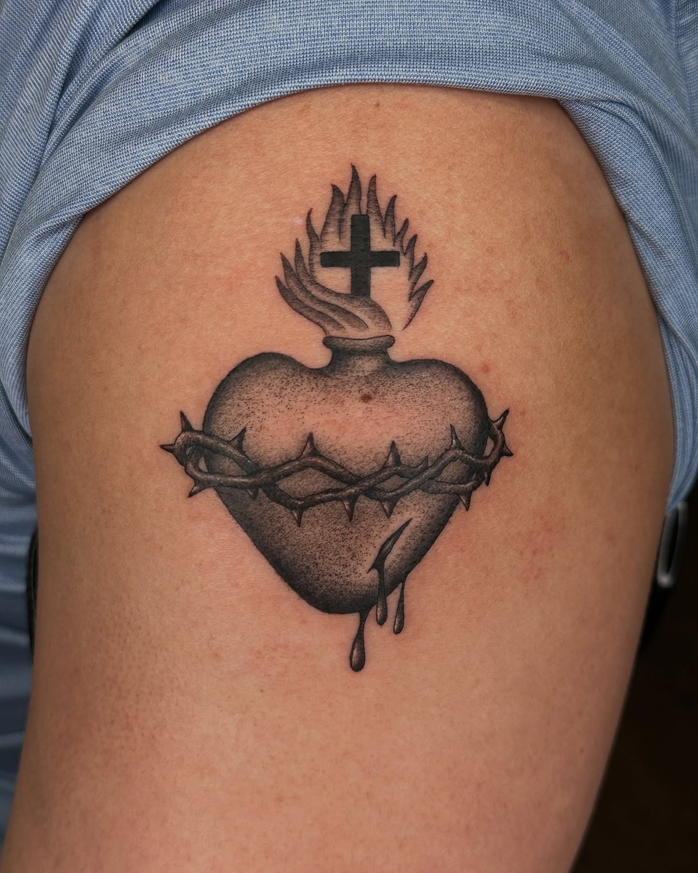 Tattoo by @jaredaustinart — dotwork, black_and_grey