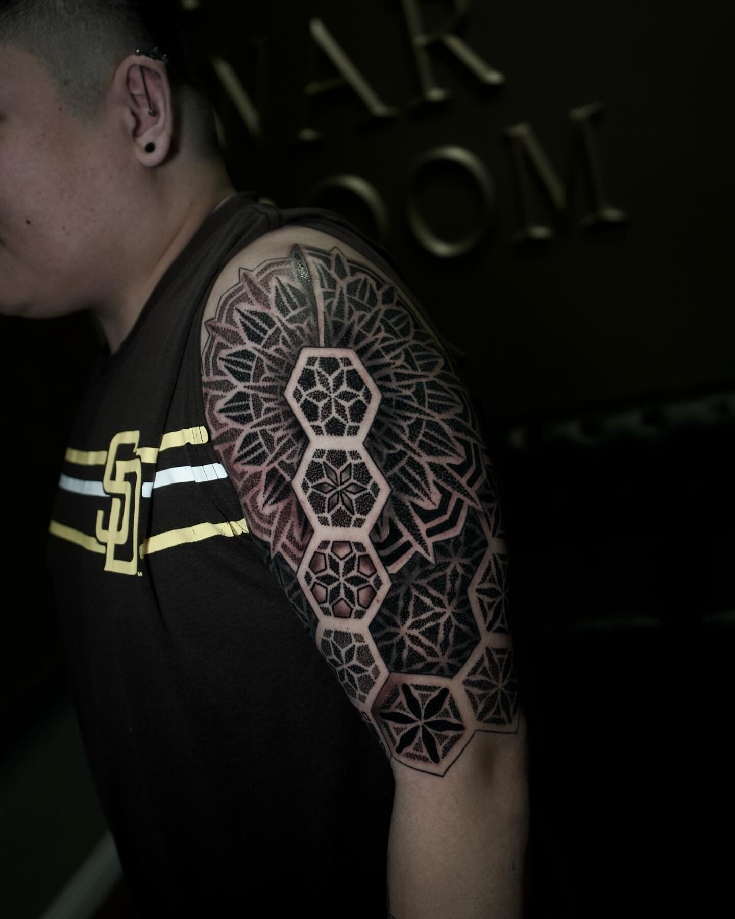 Tattoo by @ericharetattoo — dotwork, geometric
