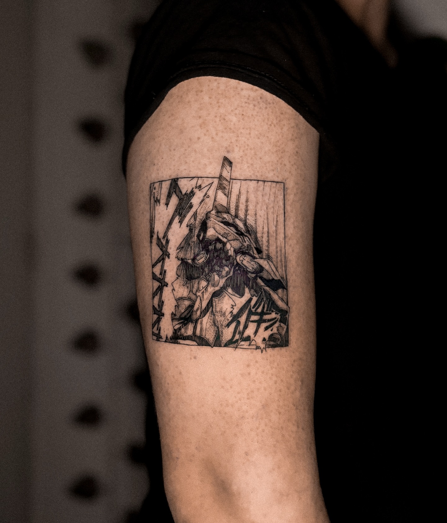 Samurai warrior black and grey tattoo on the forearm by 조조
