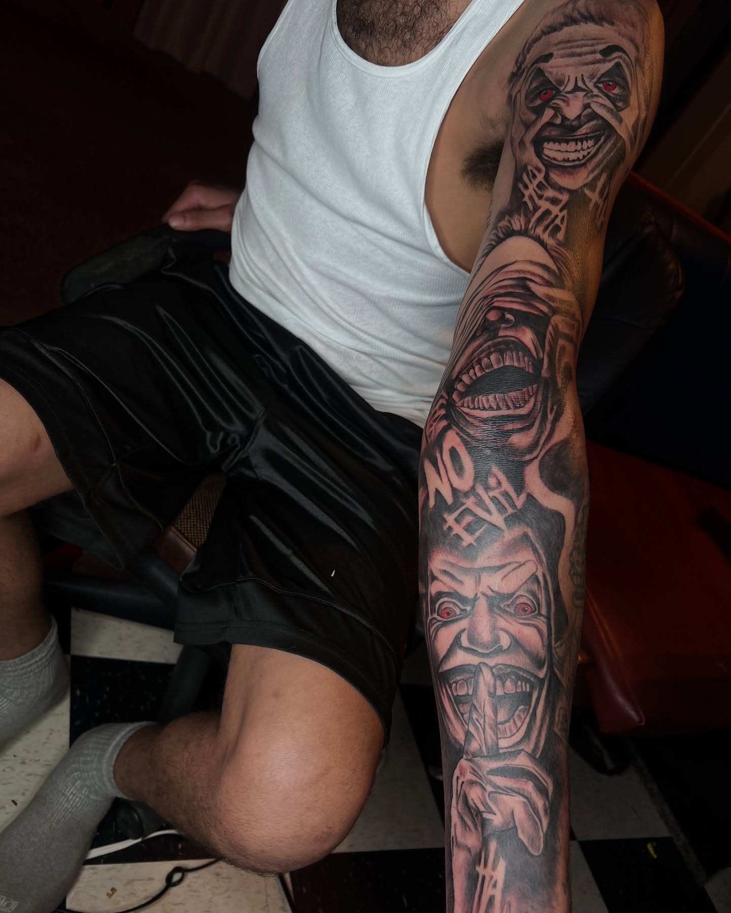 Horror-themed characters realism tattoo on the forearm by ✧ Dallas Tattoo Artist  ✧
