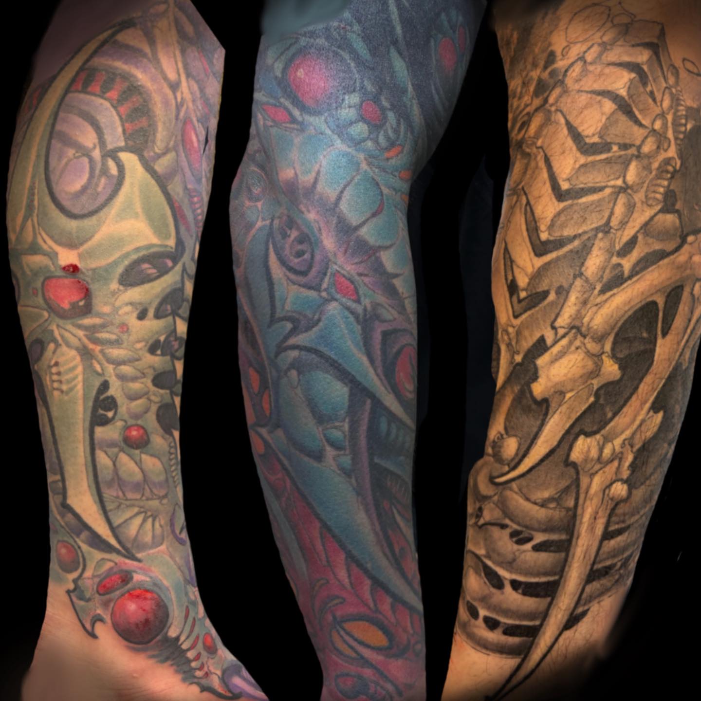 Cyborg anatomy geometric tattoo on the forearm by Rene Chavira