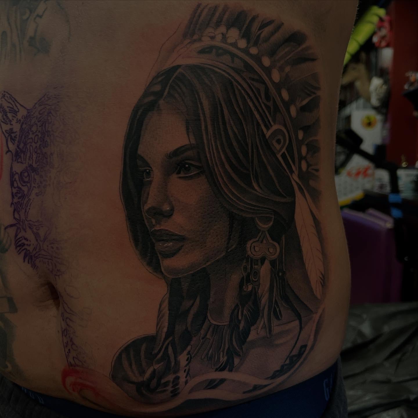 Indian woman realism tattoo by Alex Cruz 707