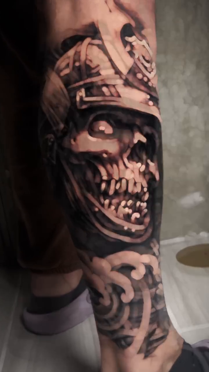 Samurai skull realism tattoo by Claude Steven Estrada, Las Vegas, Nevada