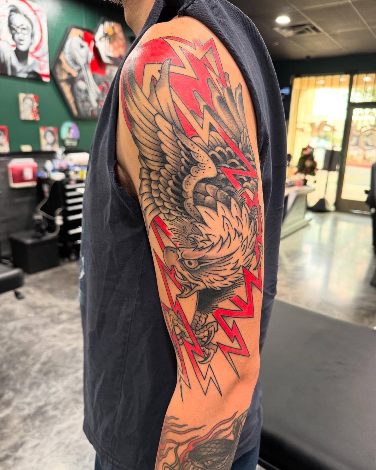 Eagle japanese irezumi tattoo on the upper arm by Jay Espinoza-AZ Tattooer