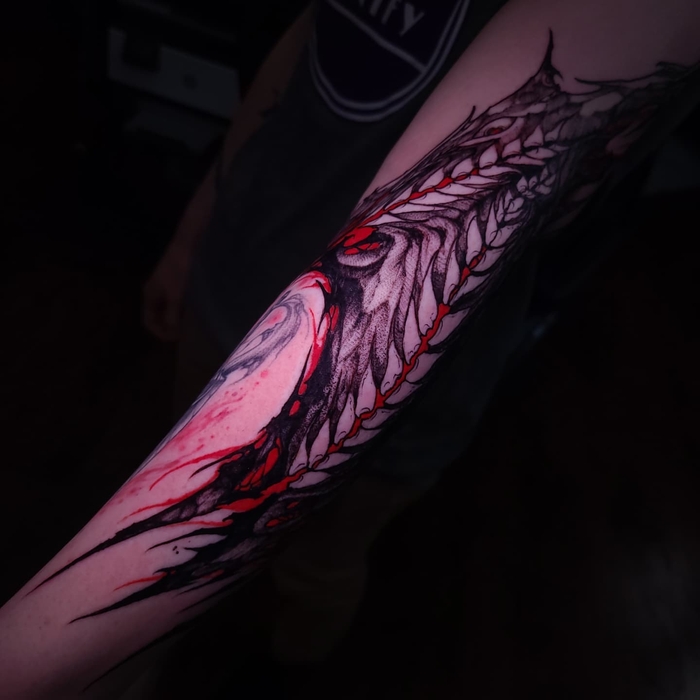 Tattoo by @boxofguts — dotwork, dark_realism