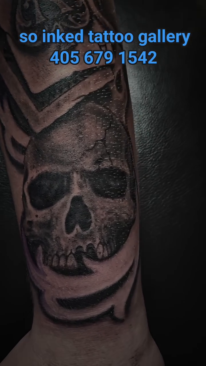 Skull and playing cards realism tattoo by Germaine Sherman