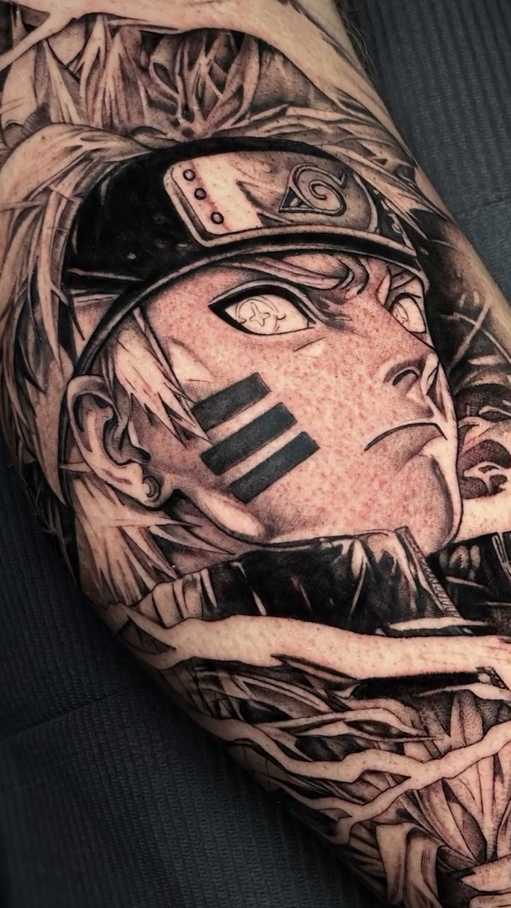 Naruto Uzumaki anime tattoo by Ethan Hubbard