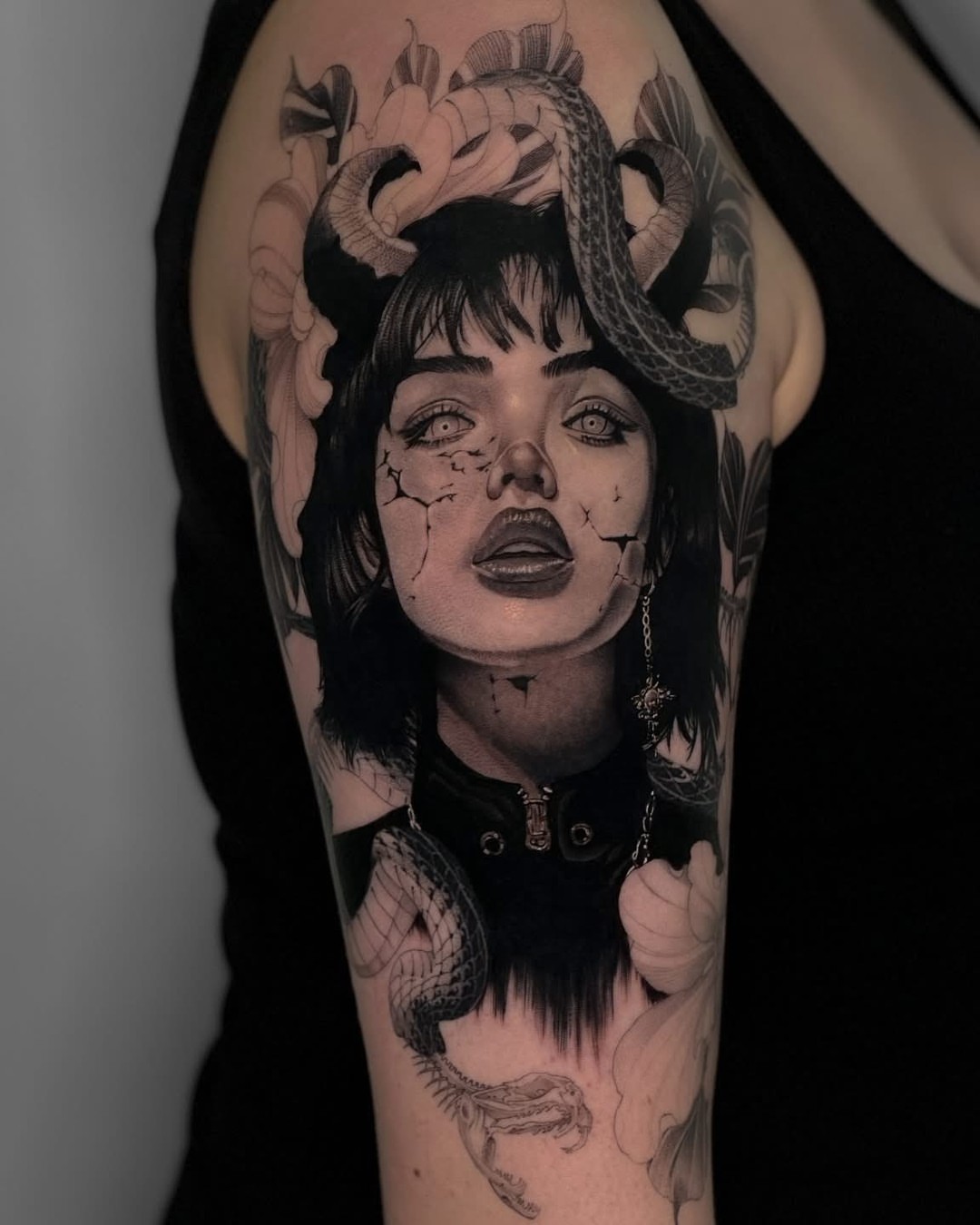 Woman with snakes dark realism tattoo on the forearm by ♡ 𝕍𝕚𝕔𝕥𝕠𝕣𝕚𝕒 ℍ𝕠𝕝𝕞𝕖𝕤 ♡, Avon, Ohio