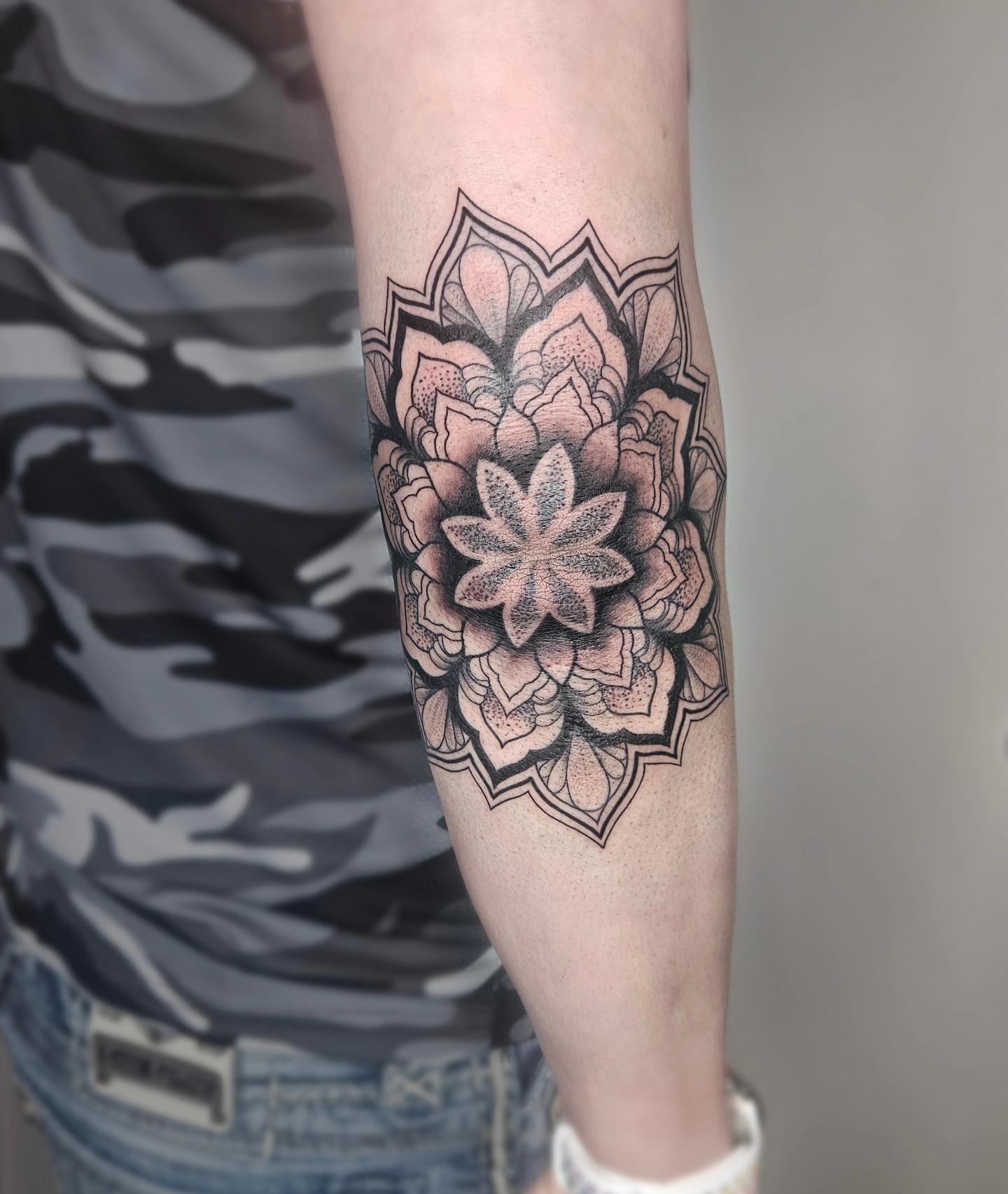 Lotus flower dotwork tattoo on the forearm by TaylorLeighShermanTattoos OFFICIAL