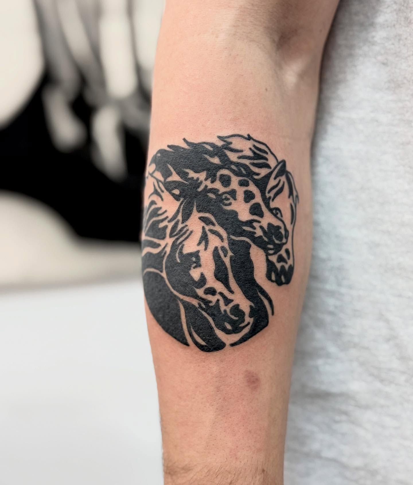 Horse black and grey tattoo on the forearm by Han shinko, Portland, Oregon
