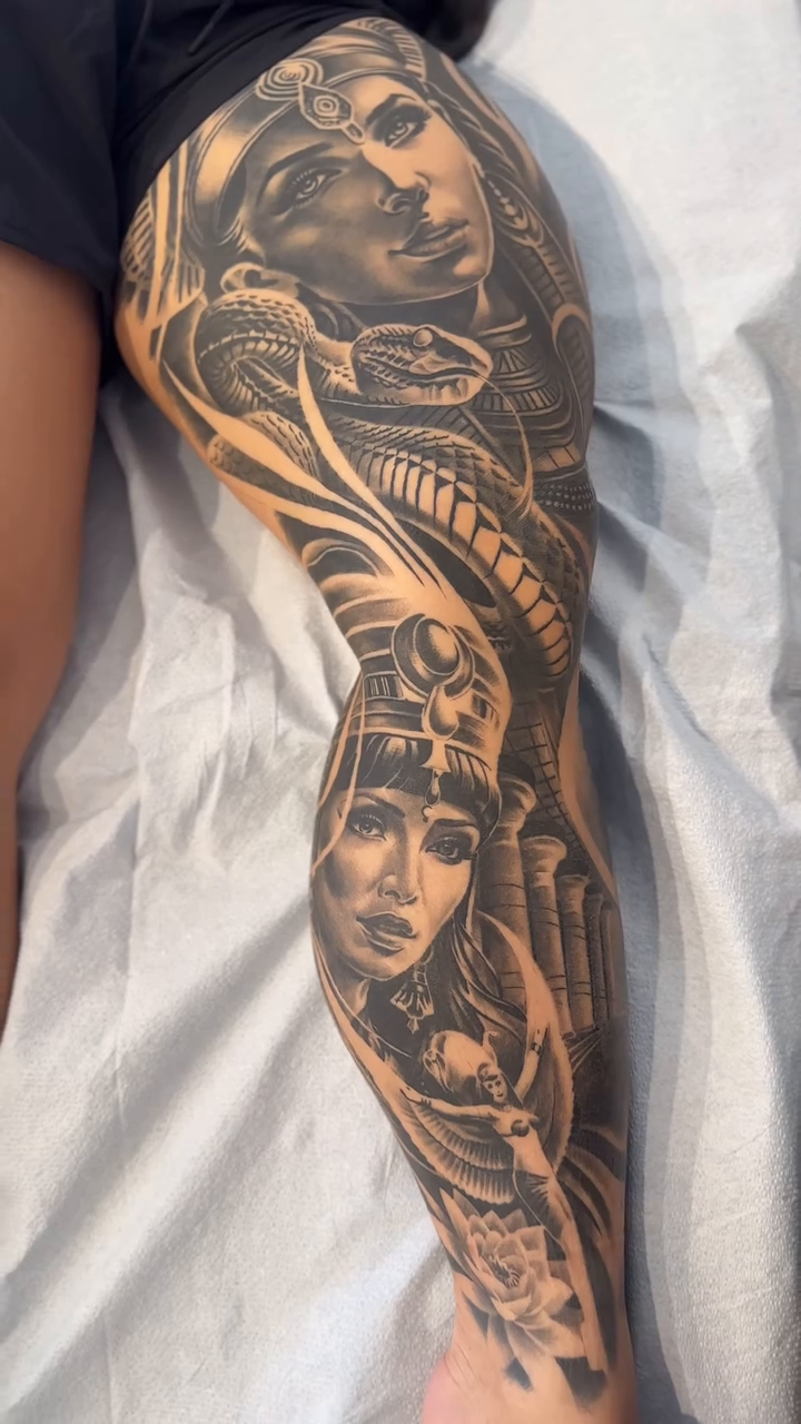 Egyptian figures and symbols realism tattoo by 𝐉𝐨𝐧 𝐒𝐚𝐧𝐭𝐨𝐬