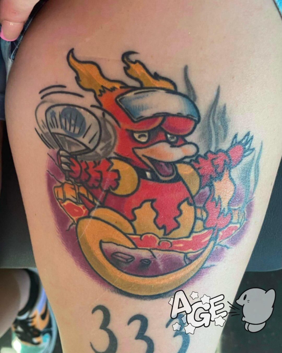 Donkey kong new school tattoo on the thigh by Otaku and Gamer Tattooer