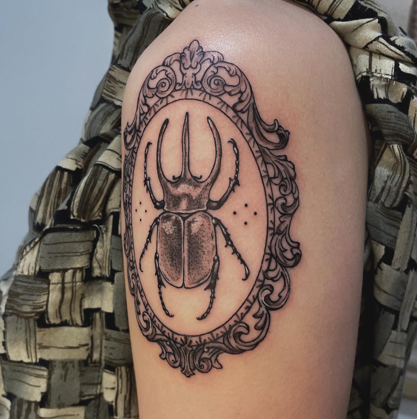 Tattoo by @allieruck_tattoos — dotwork, black_and_grey
