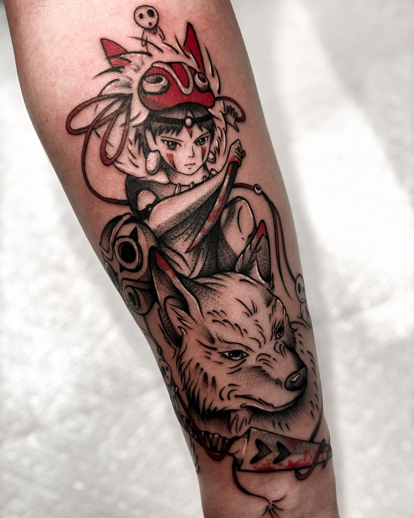 Anime character riding wolf anime tattoo on the forearm by ✿ Desiree Gawle ✿