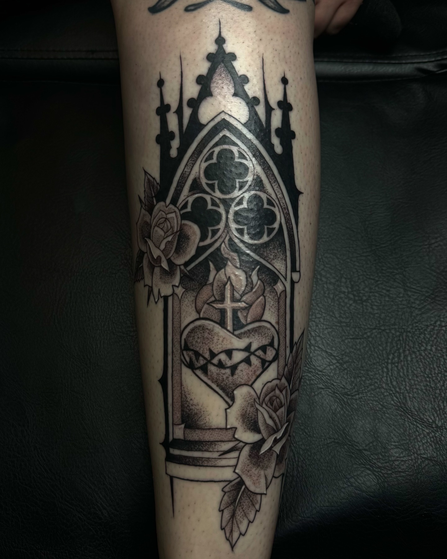 Gothic window geometric tattoo on the forearm by Mags🗡️
