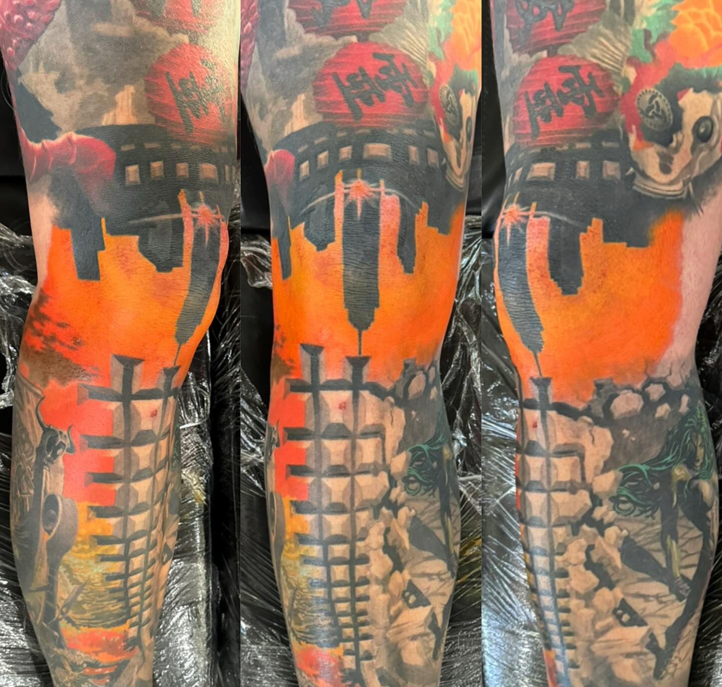 Fire and lanterns japanese irezumi tattoo on the calf by marcus labonne