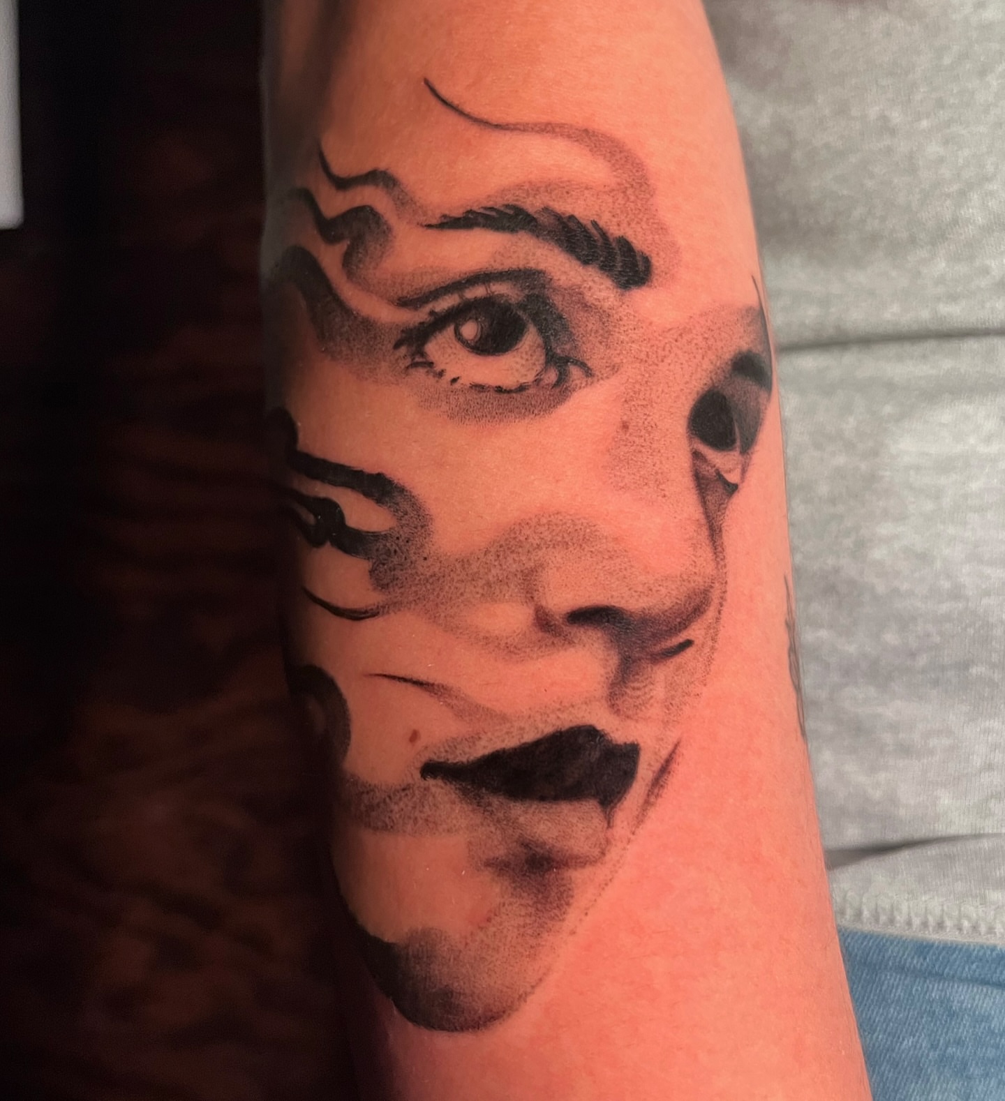 Portrait dotwork tattoo on the forearm by "el asere, el zurdo"