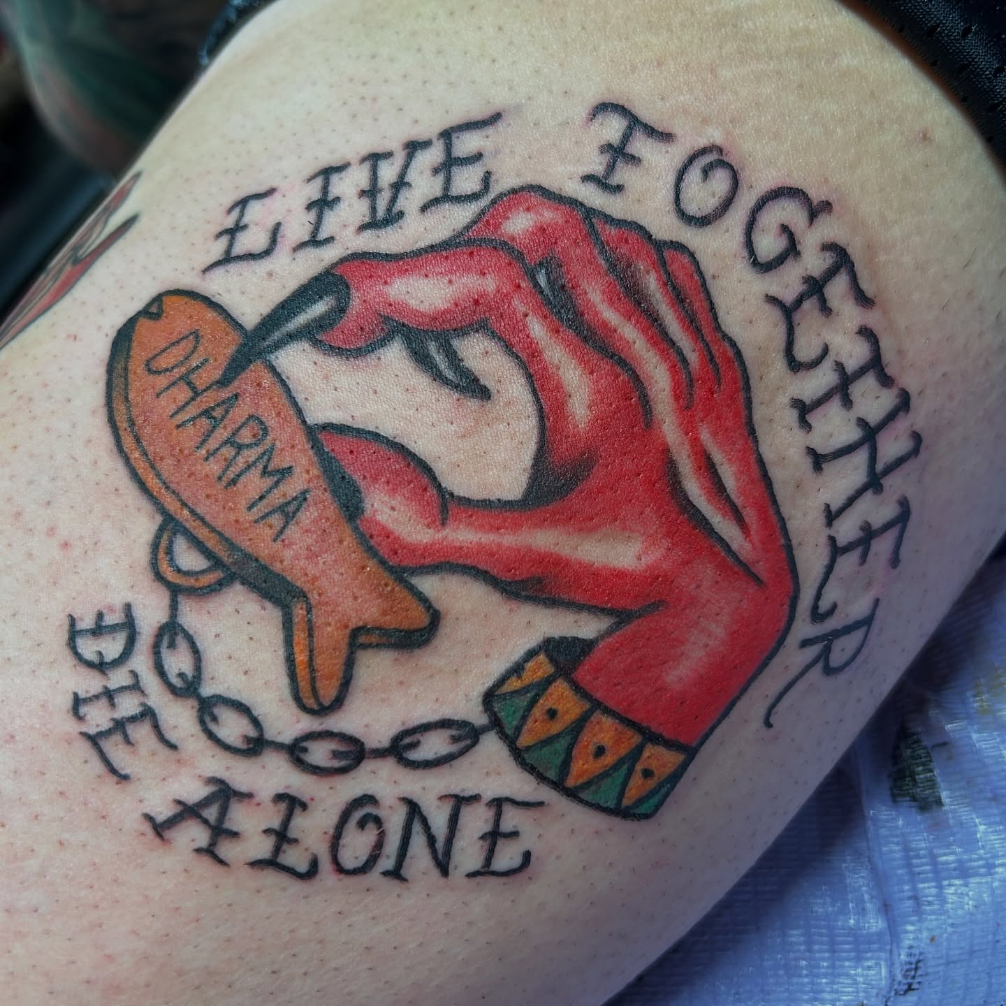 Live together die alone American traditional tattoo on the forearm by Lauren Caldwell 🔮🌙