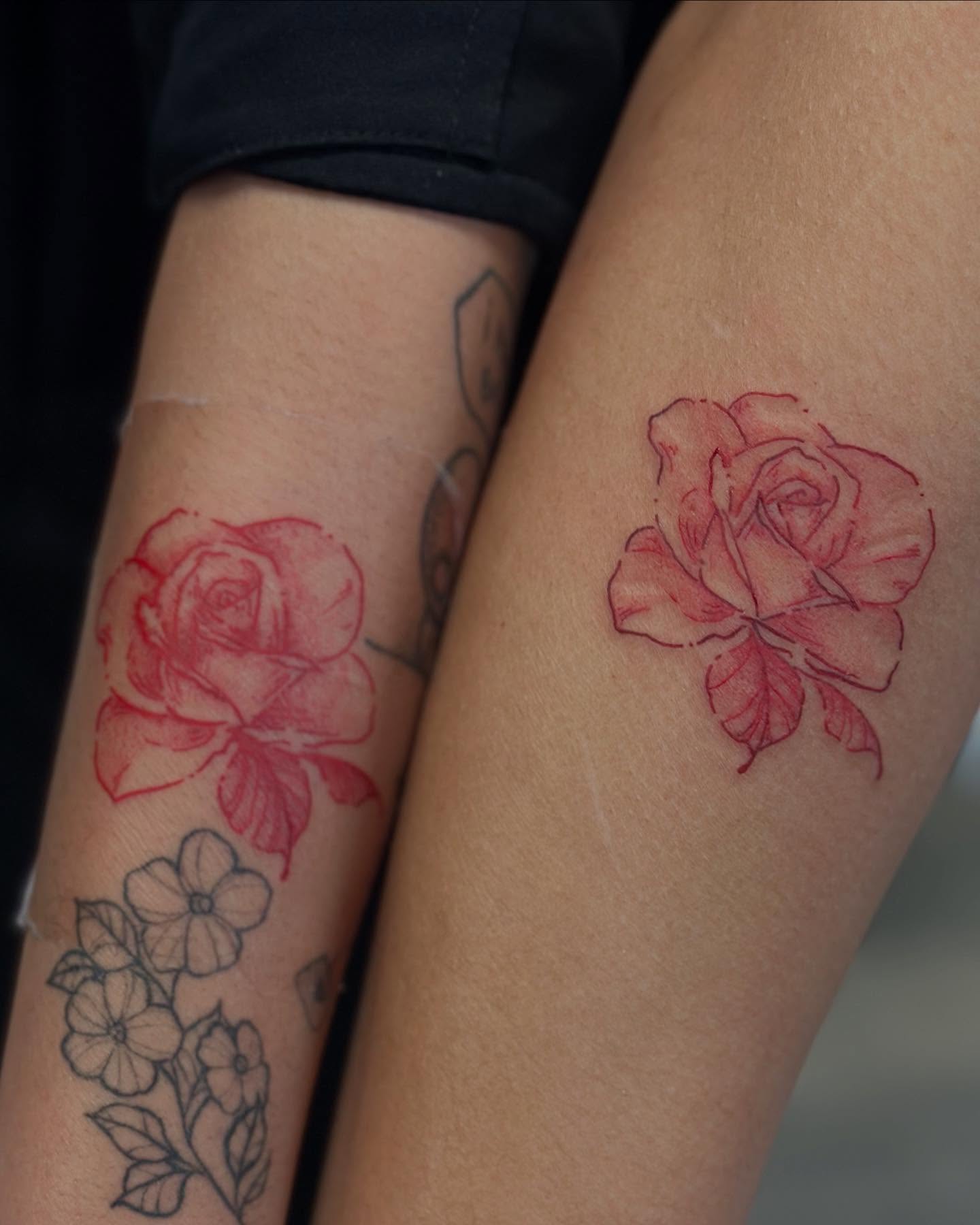 Roses realism tattoo on the thigh by Sabrina, Harrison, New Jersey