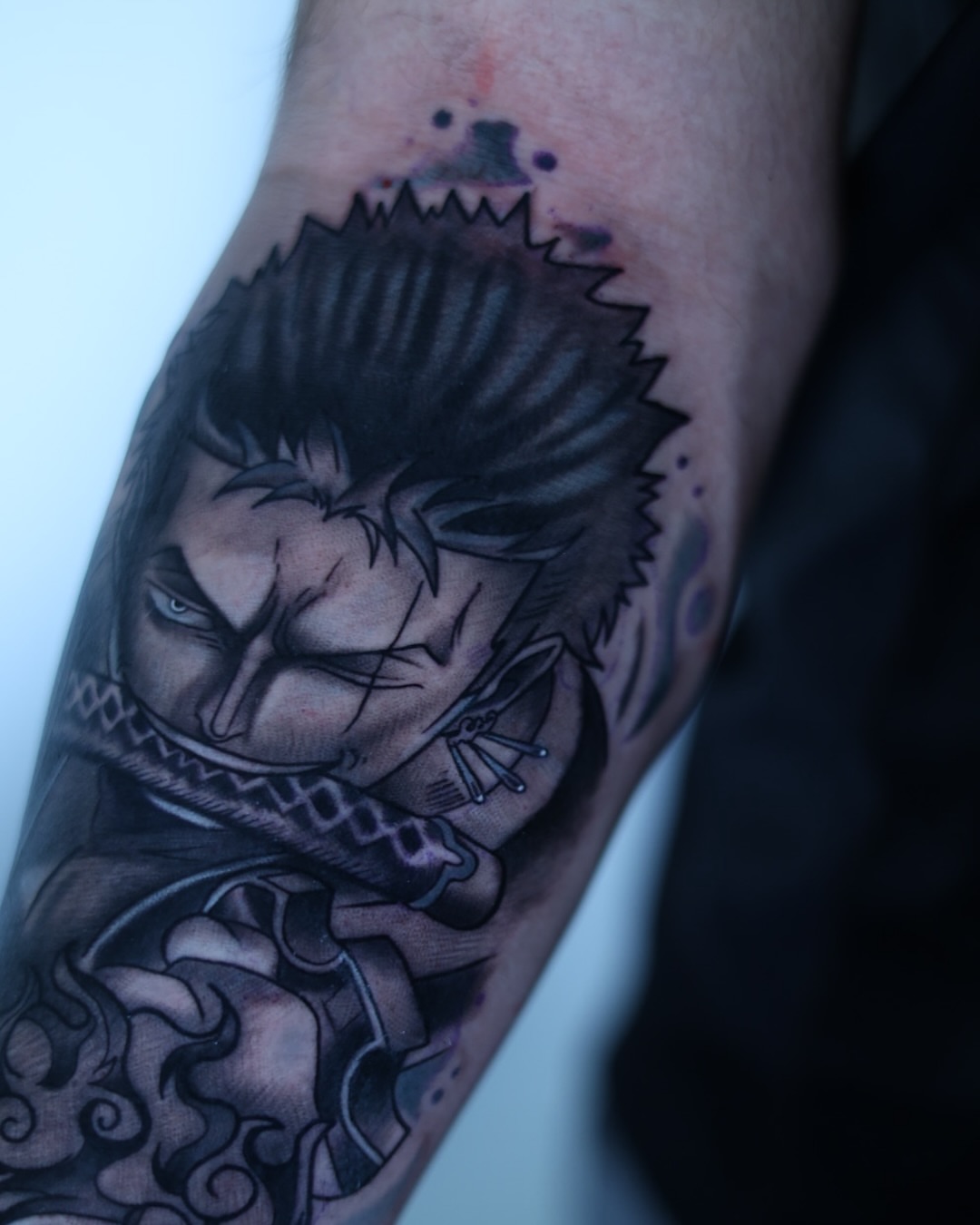 Tattoo by @tiagoink__ — anime, black_and_grey