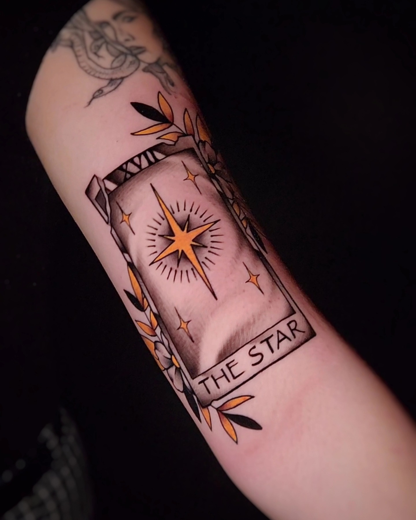 The star tarot card American traditional tattoo on the forearm by ⚔️ Shane ⚔️