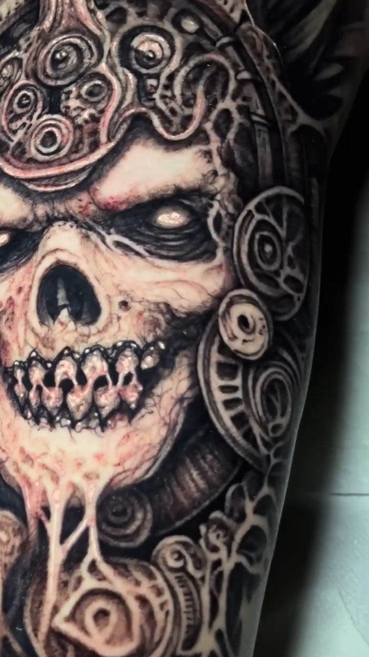 Tattoo by @aaronmtattoos — dark_realism, black_and_grey