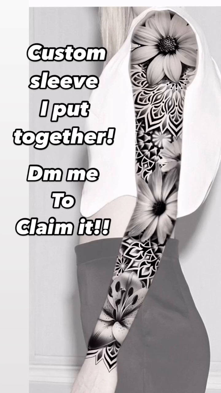 Floral and ornamental sleeve ornamental tattoo by Greg Petrali