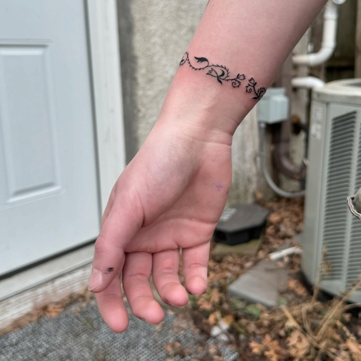Floral vine fine line tattoo on the forearm by house0fsleep 💤