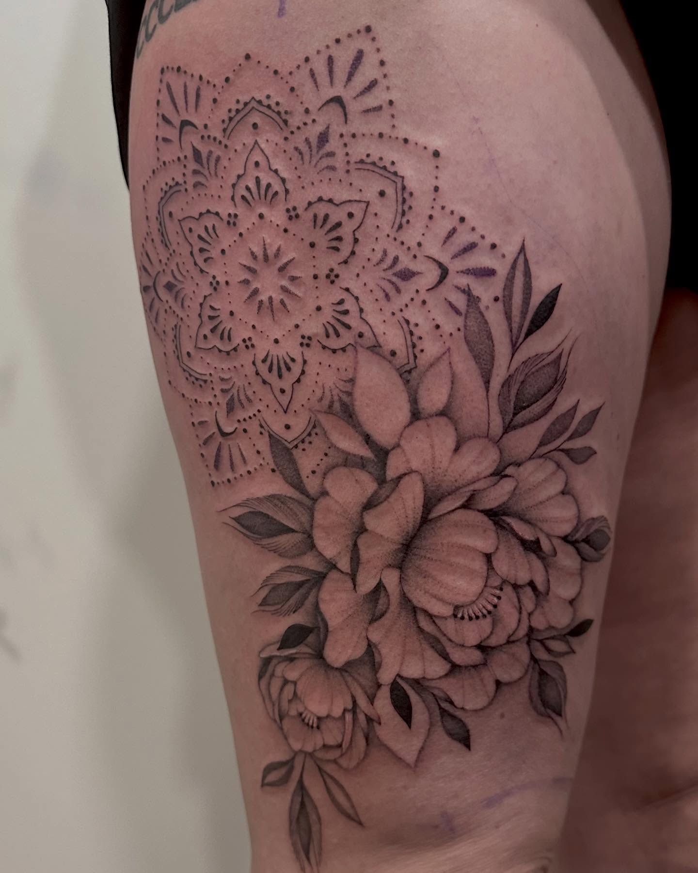 Tattoo by @kate.a.darling — dotwork, black_and_grey