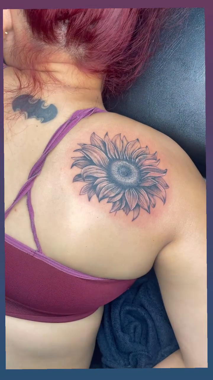 Sunflower fine line tattoo by Noriega Josué
