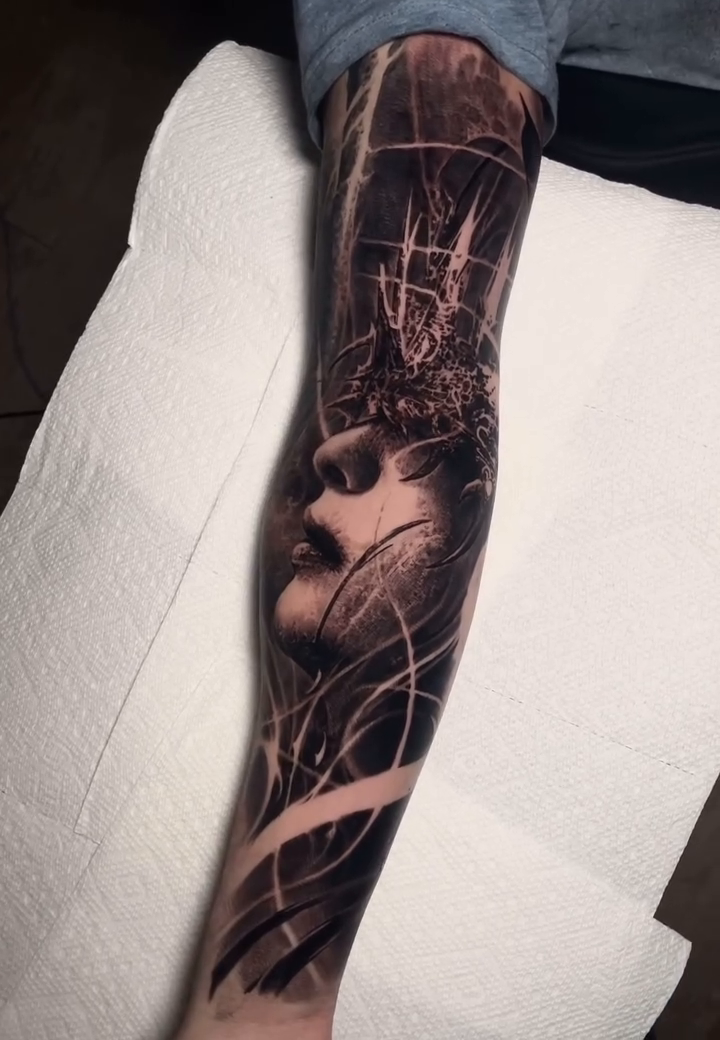Tattoo by @robbylatos — dark_realism, black_and_grey