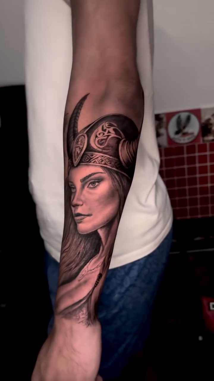 Viking woman realism tattoo by Tiago Britto