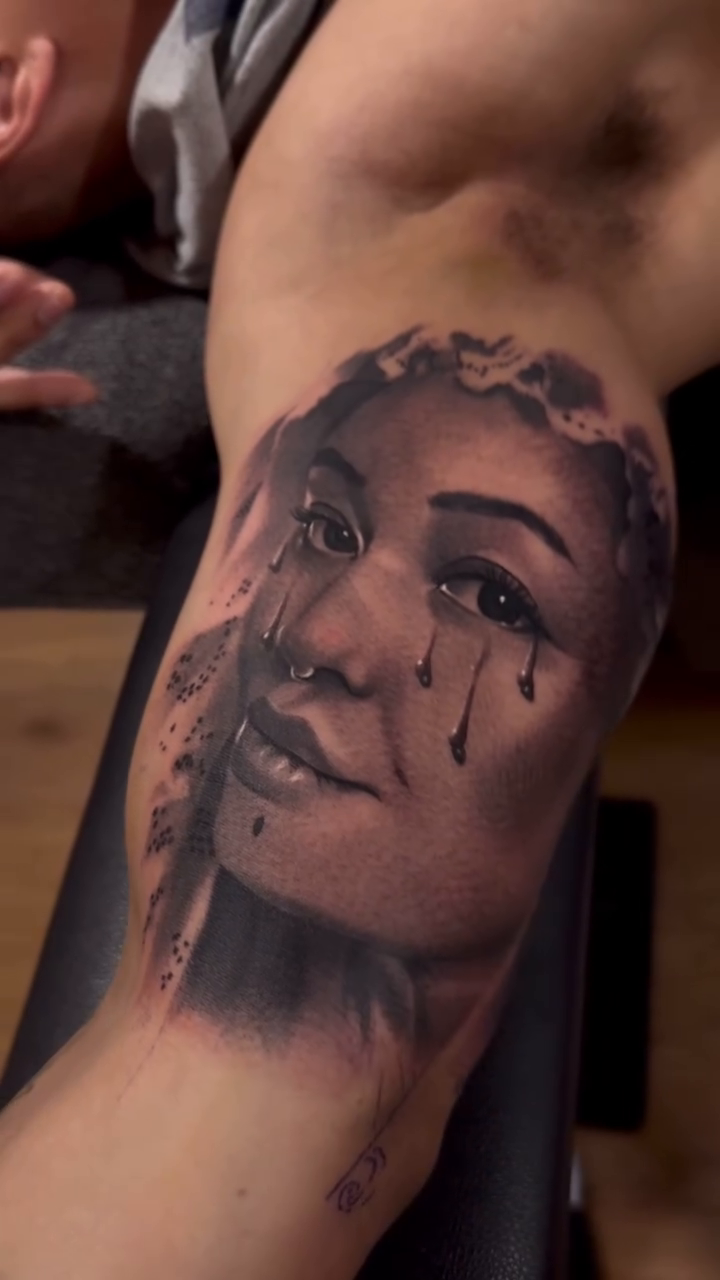 Portrait of a woman realism tattoo by Jason Martinez