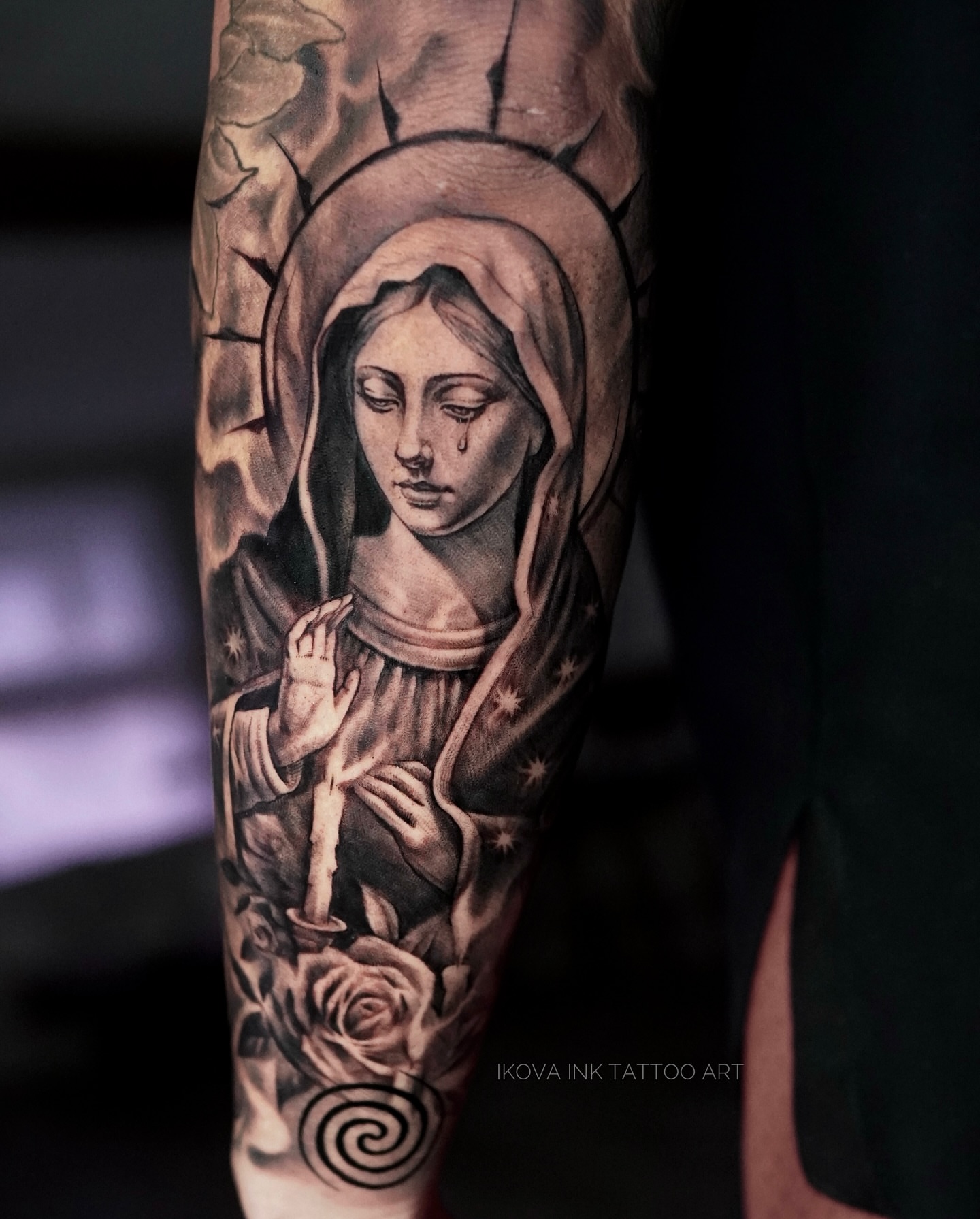 Religious figure realism tattoo on the forearm by Tattoo Artist Miami & la, Hollywood, Florida