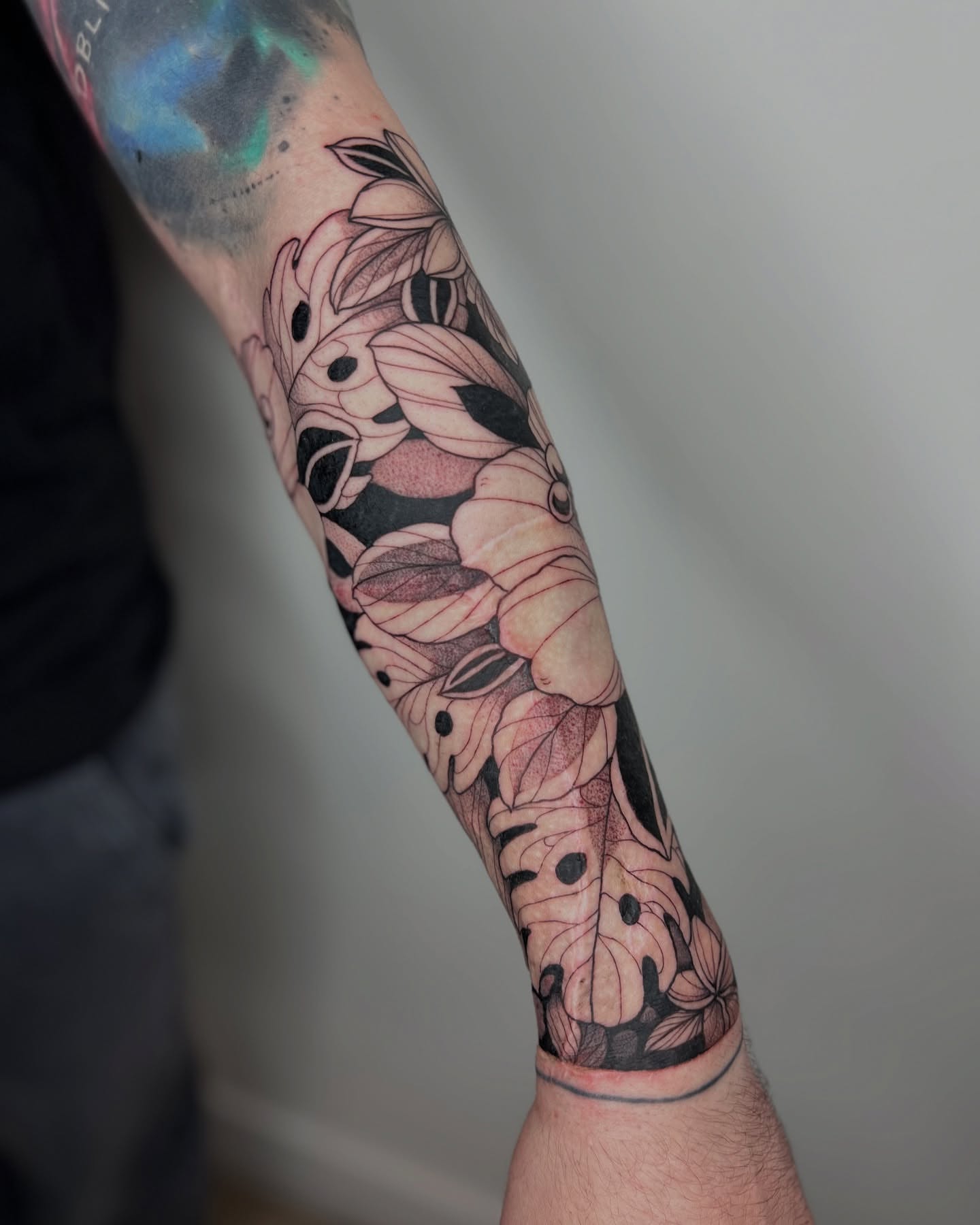 Floral pattern black and grey tattoo on the forearm by 🥀michael Ta 🥀
