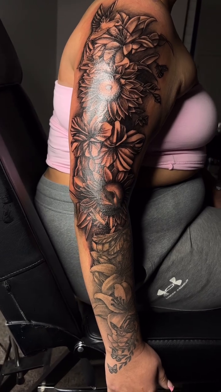 Flower and leaves realism tattoo by Mr. 3 for $100 ✍🏽, Atlanta, Georgia