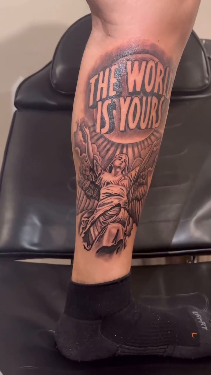 Tattoo by @teeski_ink — lettering_script, black_and_grey