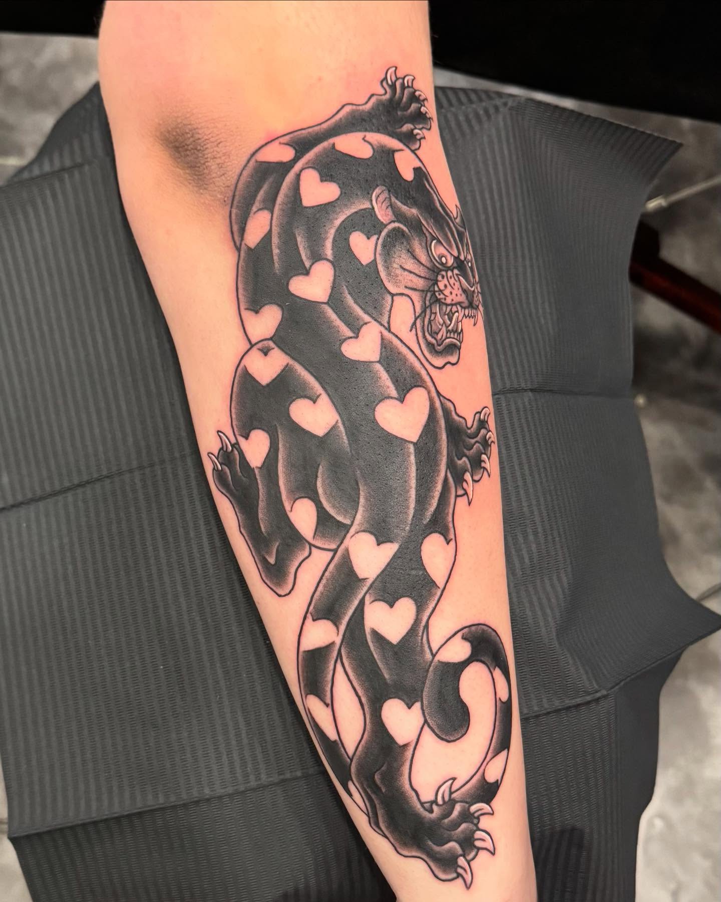 Dragon black and grey tattoo on the forearm by Jay Espinoza-AZ Tattooer