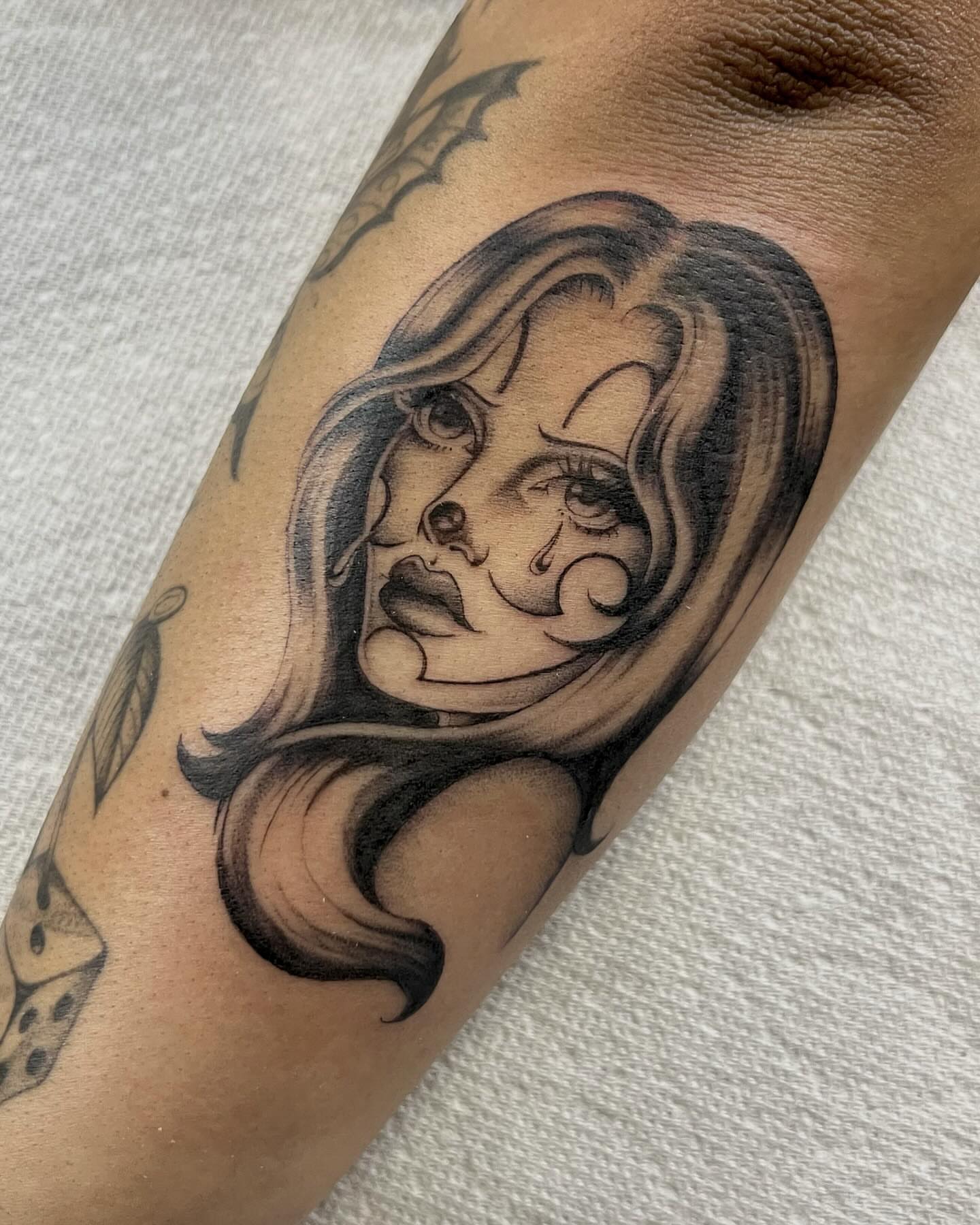 Woman's face black and grey tattoo on the forearm by ๐ฏ๐๐๐๐๐๐๐๐ ๐ฒ๐๐๐๐๐๐๐ โ โ๐พ๐๐ฎ๐ด๐ฌโ โ