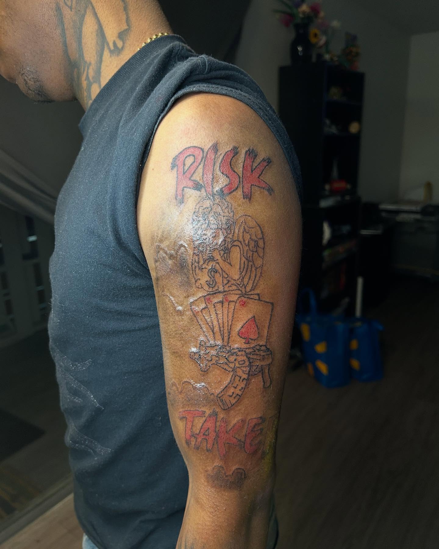 Risk taker American traditional tattoo on the forearm by 702tattoo💉🩸