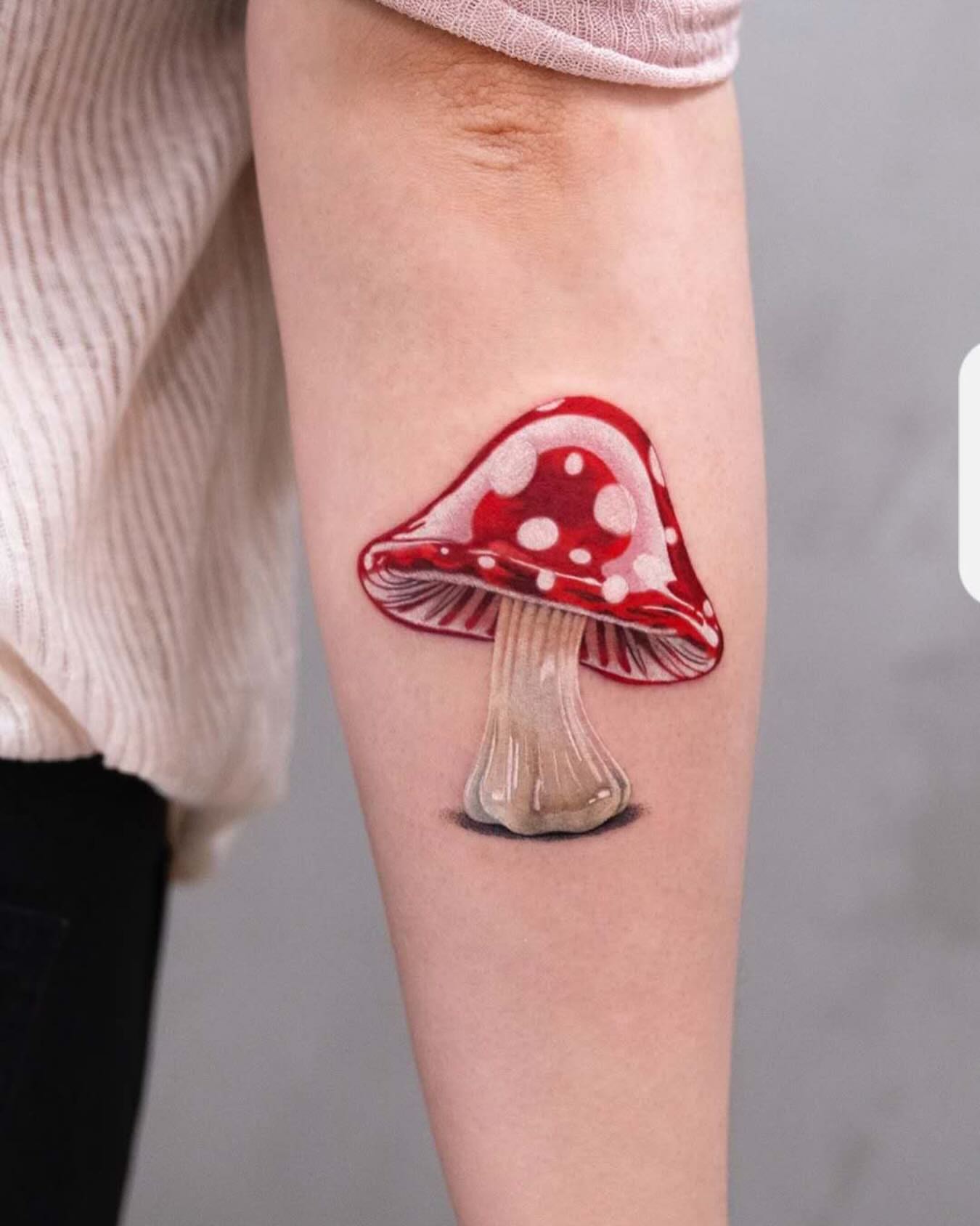 Mushroom realism tattoo on the forearm by mia's tattoo, Los Angeles, California