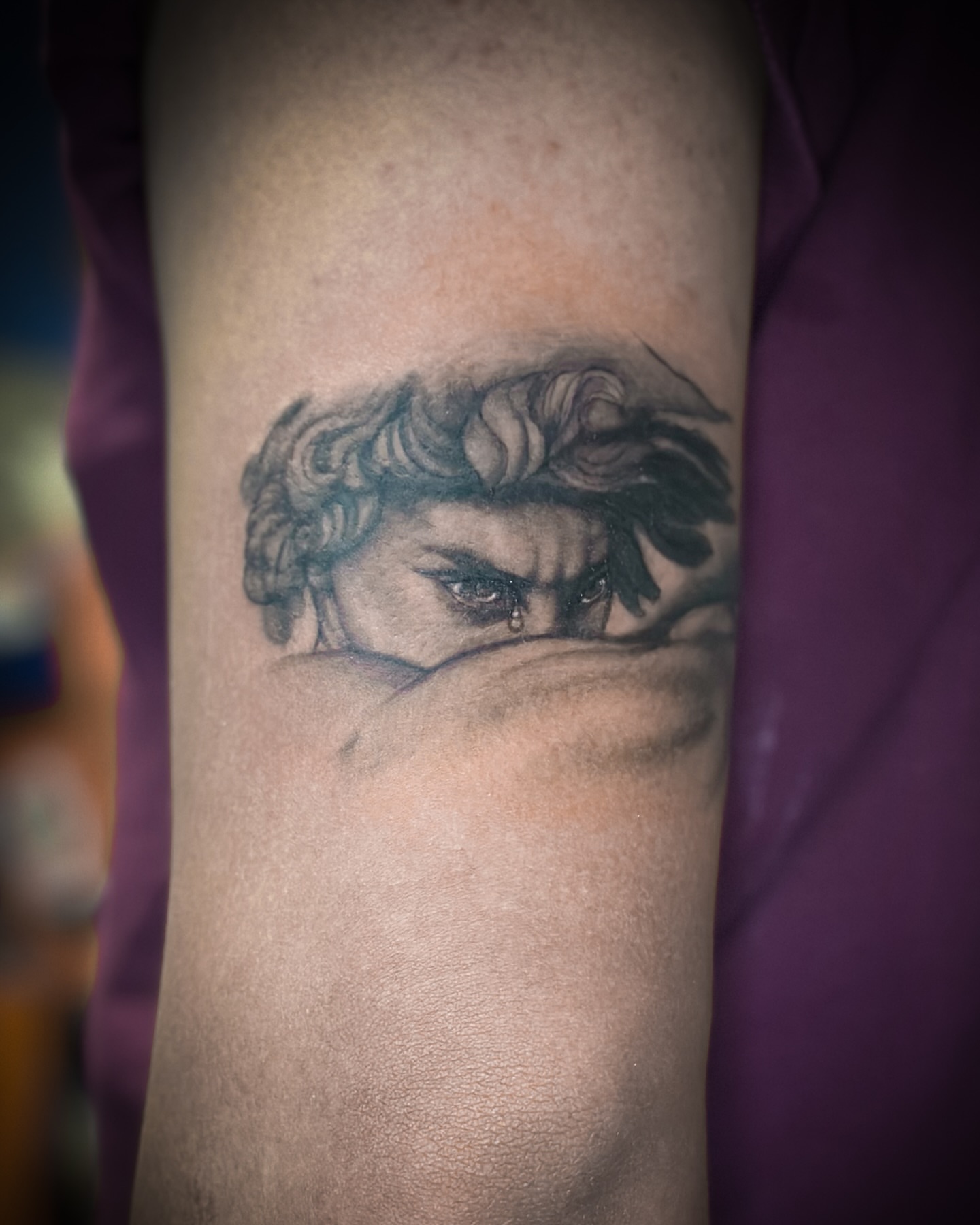 Woman's face realism tattoo on the forearm by Juan c munoz jr, Chicago, Illinois