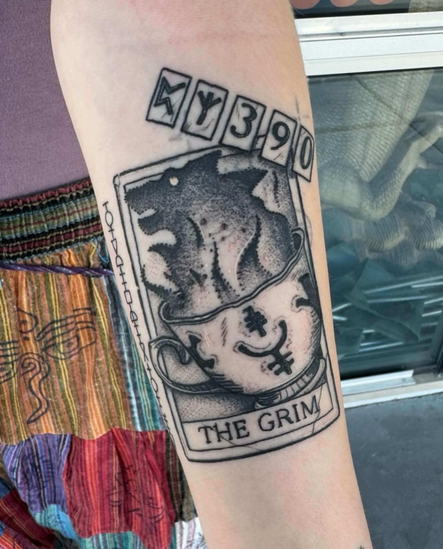 The grim dotwork tattoo on the forearm by Kyle Haitch, Las Vegas, Nevada