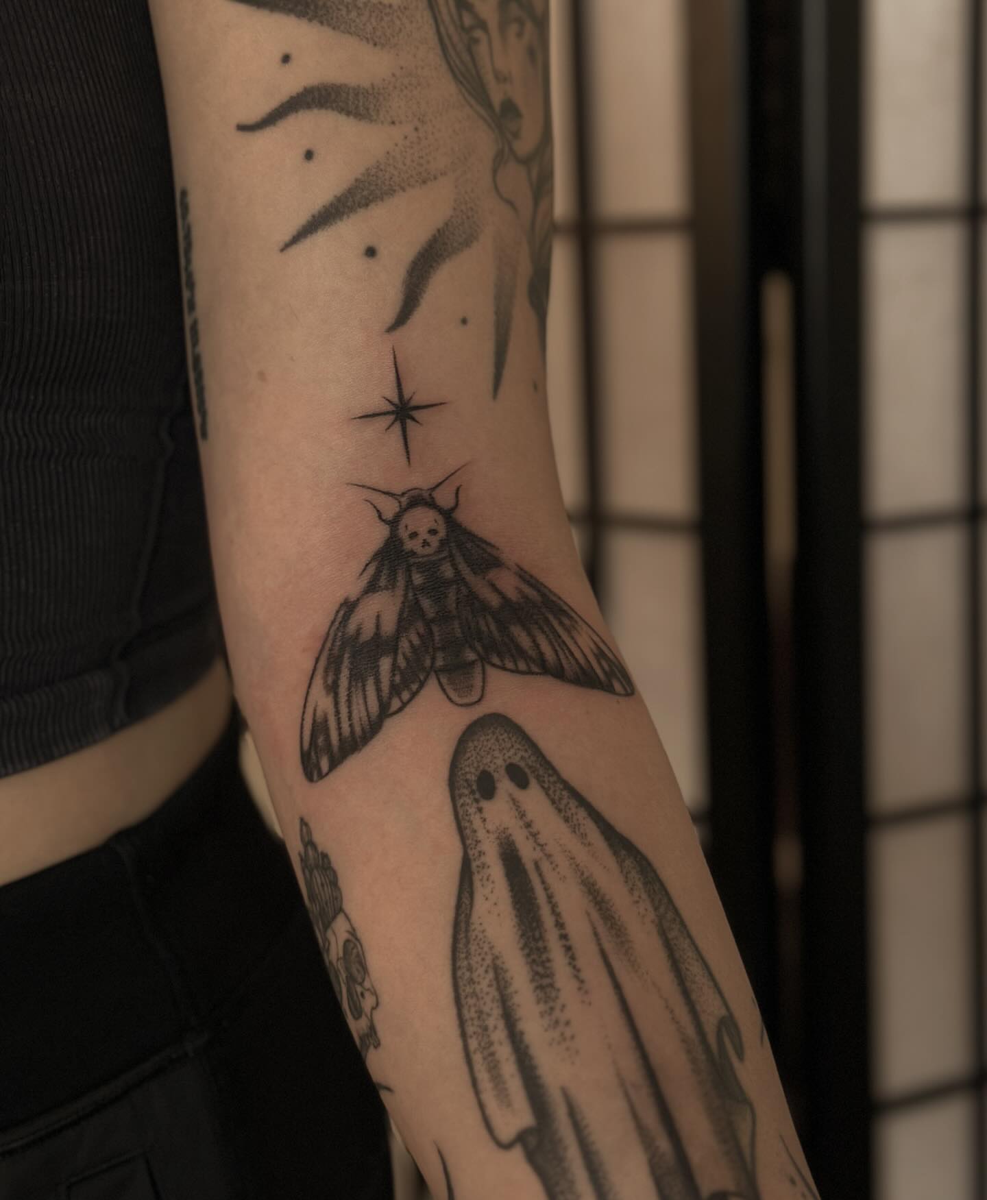 Moth and ghost dotwork tattoo on the forearm by πππππππππ β ππππ ππππ ππππ ππππππ ππππππ, Salt Lake City, Utah