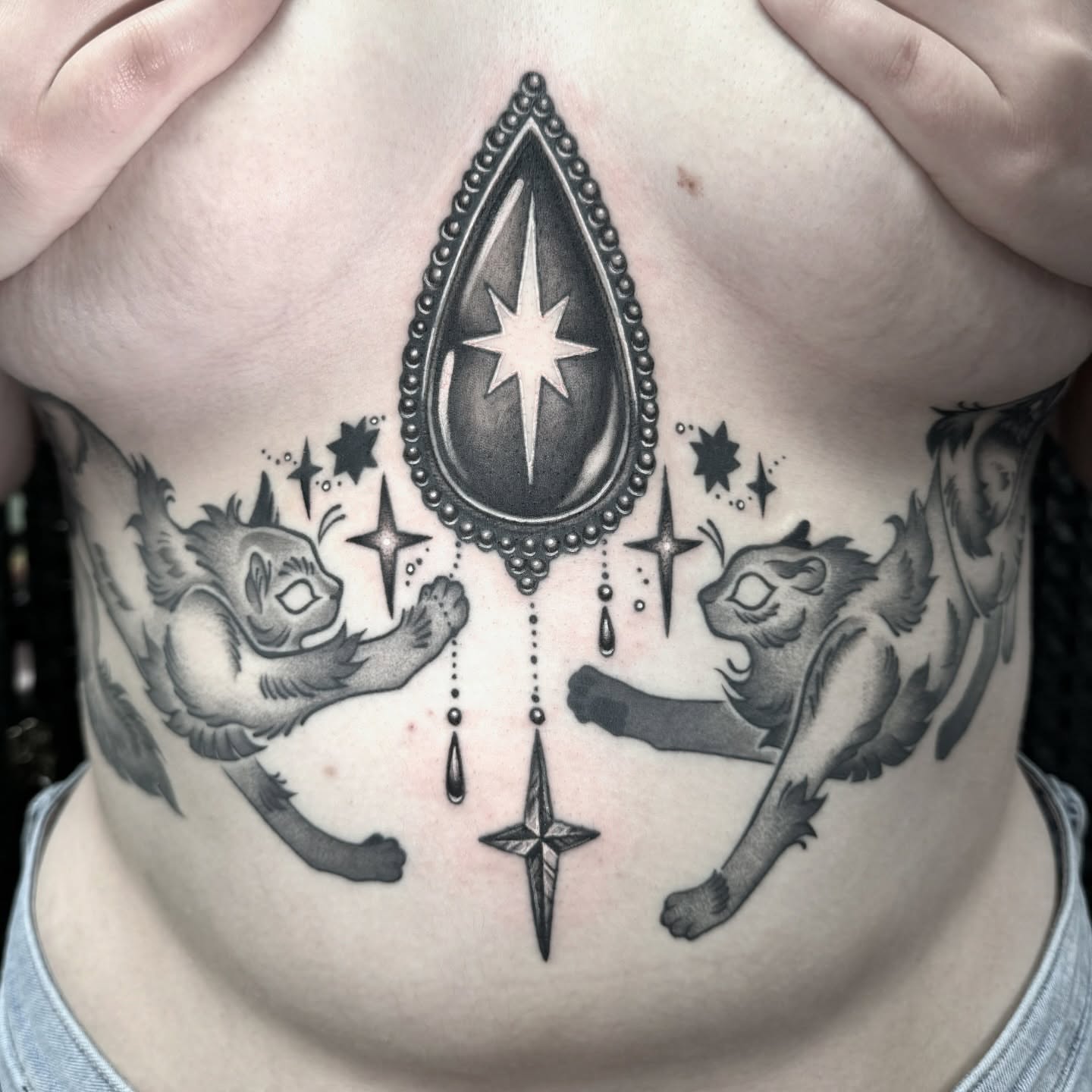Teardrop with stars geometric tattoo on the ribs by π»ππππ β½ πΏππππ, Franklin, Tennessee
