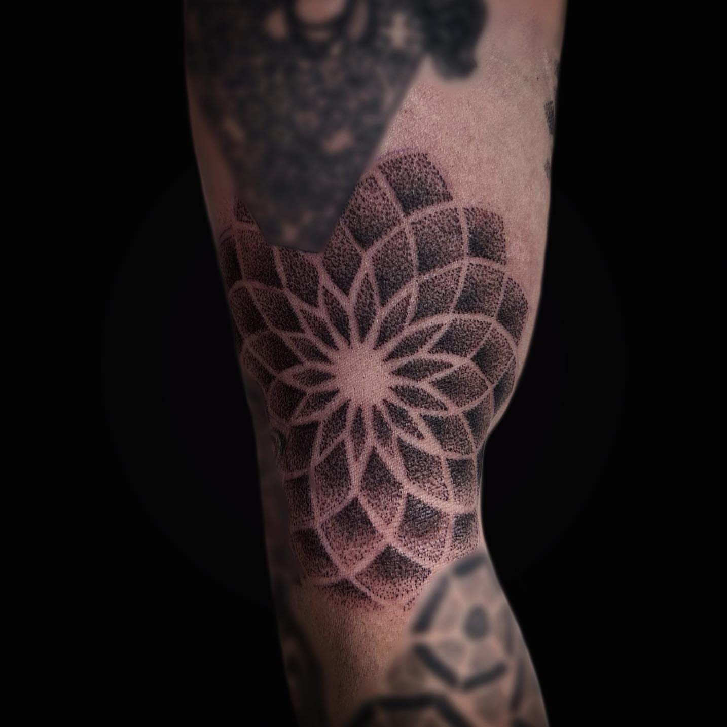Geometric pattern dotwork tattoo on the forearm by โงโ โฑ โพ ๐ณ๐๐๐๐๐ โฆ โฑ โโง