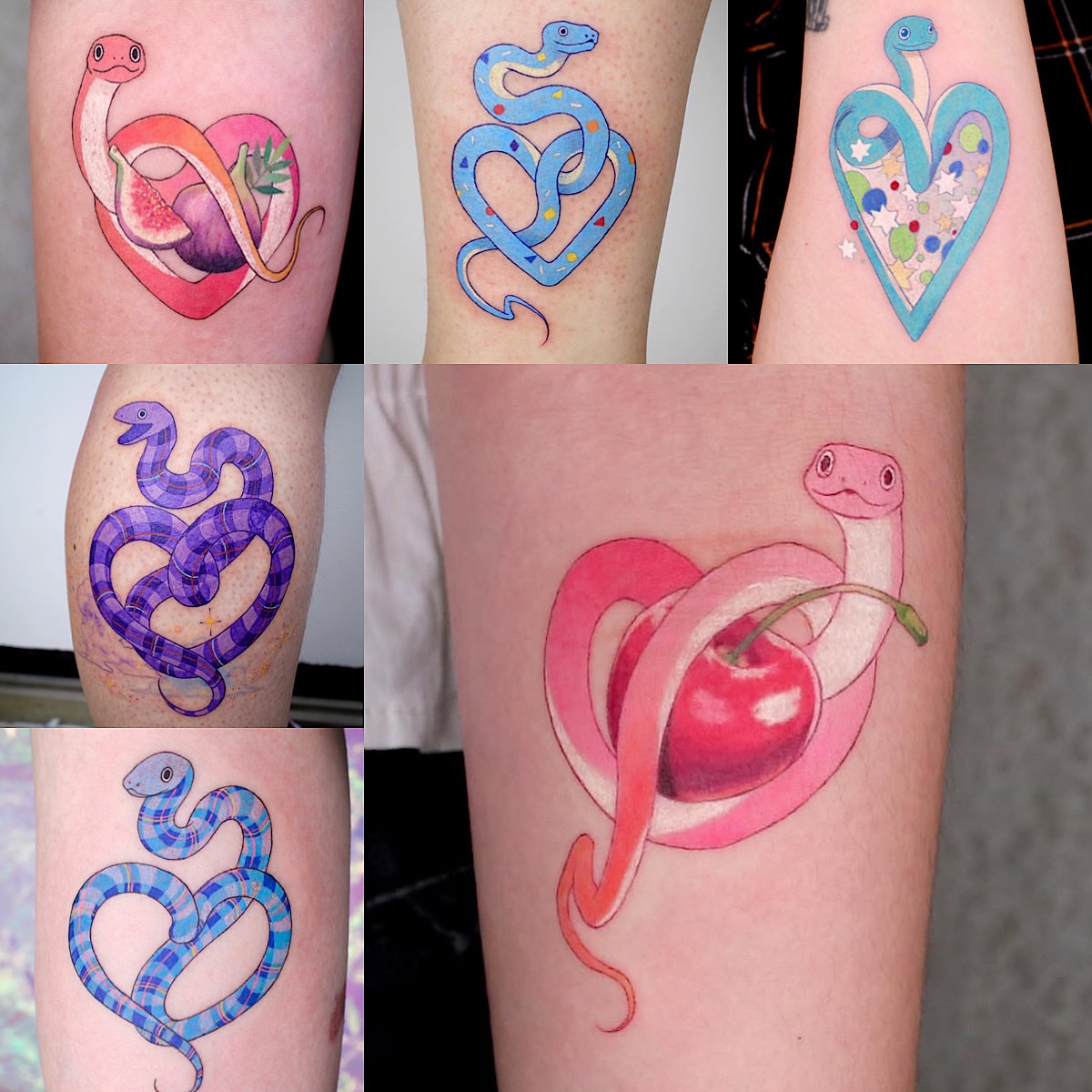 Snake watercolor tattoo on the upper arm by 밍꽈 타투